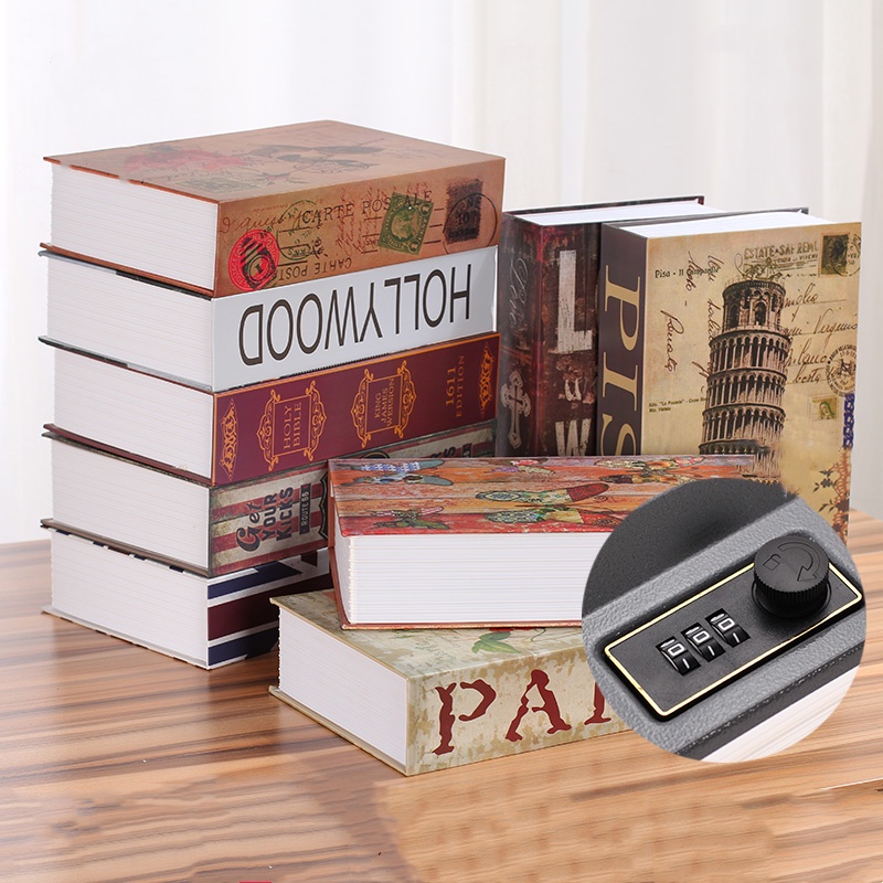 Simulation book safe piggy bank deposit bank with lock code paper money