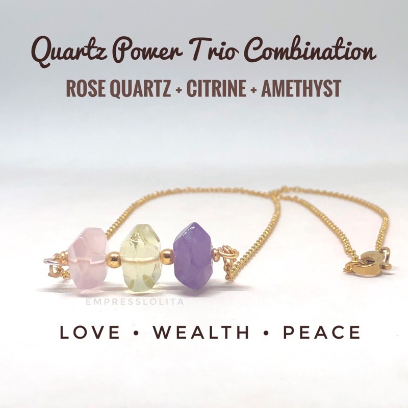 Trio Crystal Ring Citrine or Rose Quartz