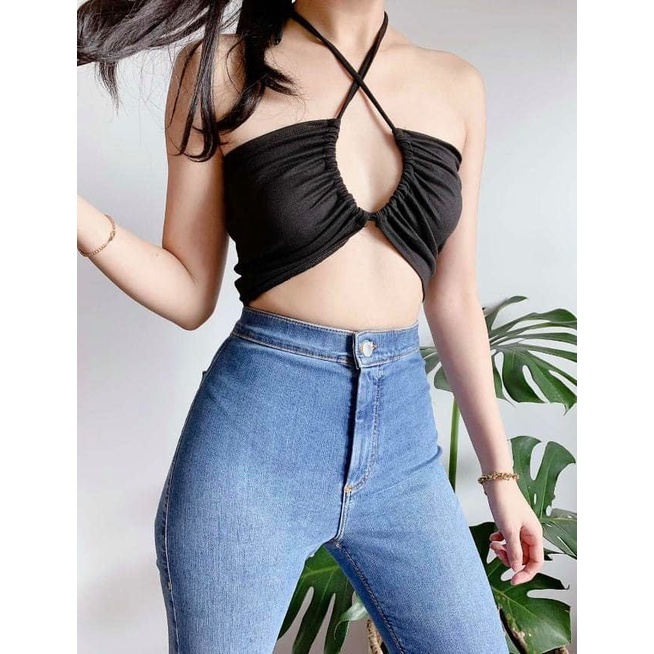 Women's Trendy Crop Top Plain Cotton Spandex tops Adjustable Self tie