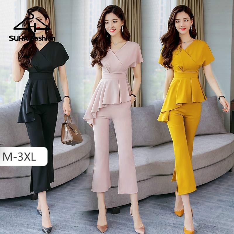 ✺☼SUHA square pants terno business casual attire office outfit for women  korean beach outfit formal attire for women tweed coordinates jogger pants  for womens square pants terno plus size Ruffled solid color