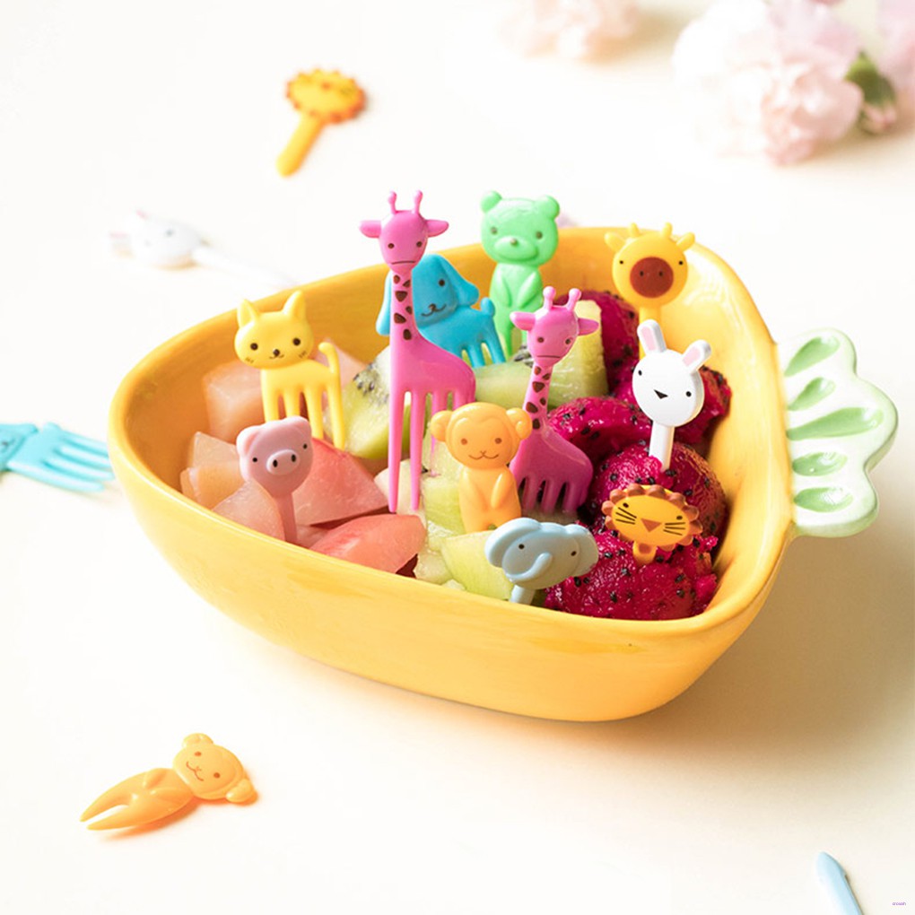 Vokmon 10pcs Animal Forcella della Frutta del Fumetto dei Bambini Snack Cake Dessert Frutta Pick stuzzicadenti al Sacco Decor Colore Casuale 
