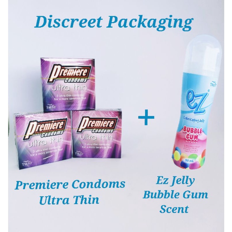 Premiere Condoms Ultra Thin 3 Packs + Ez Jelly Bubble Gum Scent