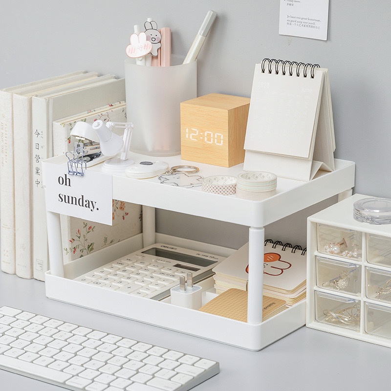 Minimalist Simple White Double Layer Two Tier Desk Organizer Storage Rack Shopee Philippines