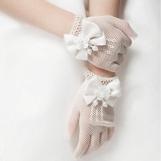 1 Pair Girls Kids White Lace Faux Pearl Fishnet Gloves Flower Communion Dress Glove Short Lace Glove
