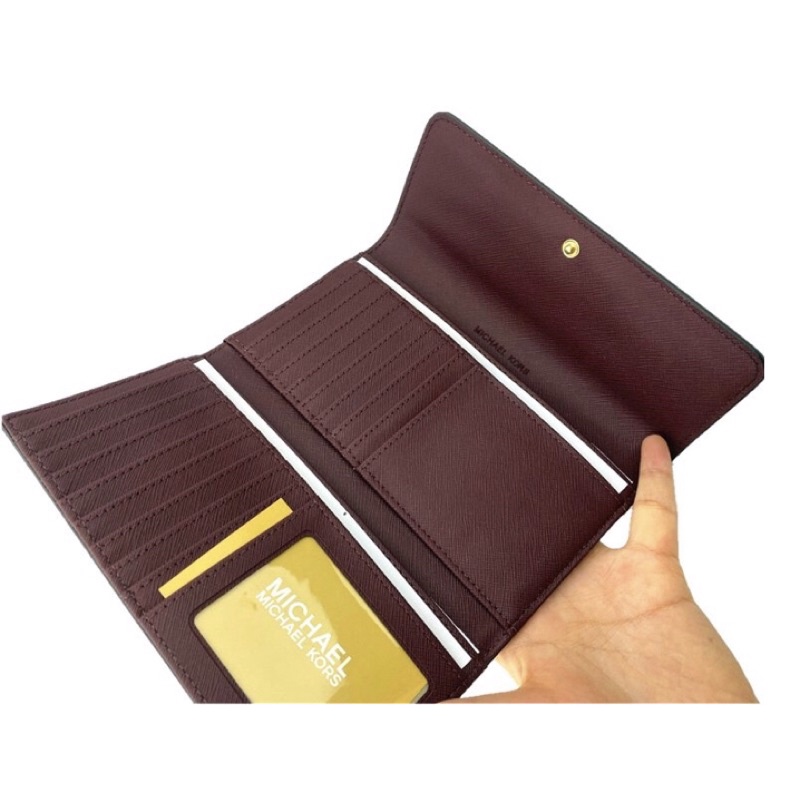 Michael Kors Jet Set Travel Large Trifold Wallet Oxblood MK