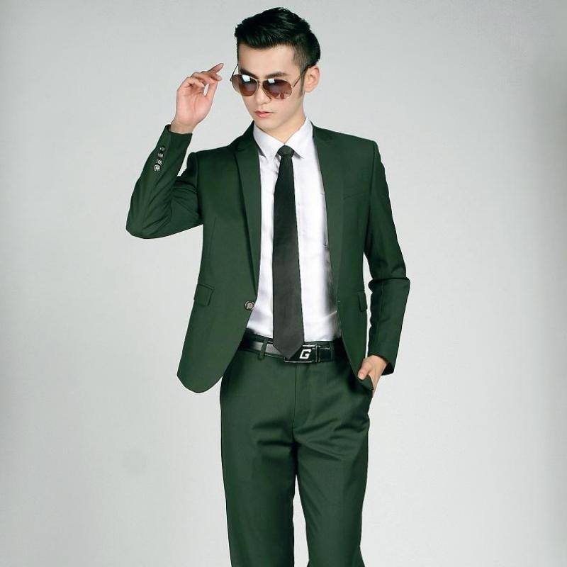 Dark green slim fit male 2 piece suits wedding dress men Business ...