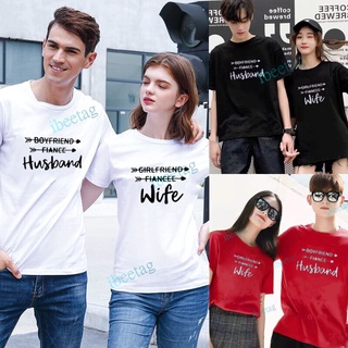 Wife Husband Couple T Shirt Valentine's Day Gift  Fashion Cartoon Girlfriend Boyfriend Fiancee Summer Wear Korean Red White Black  Short Sleeve T-Shirt Slim Top（S-3XL）