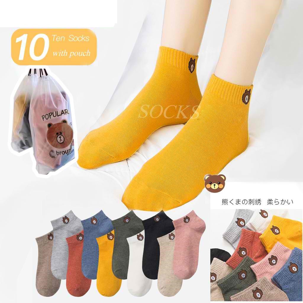 I&USet of 10 Pair Korean Bear Unisex Candy Cotton Socks Cotton Socks ...