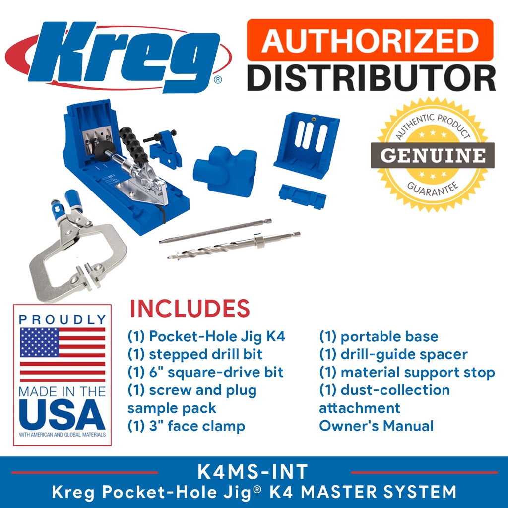 ORIGINAL Kreg K4 Master System Pocket Hole Jig Kit With Screw Drill Bit Guide Face Clamp