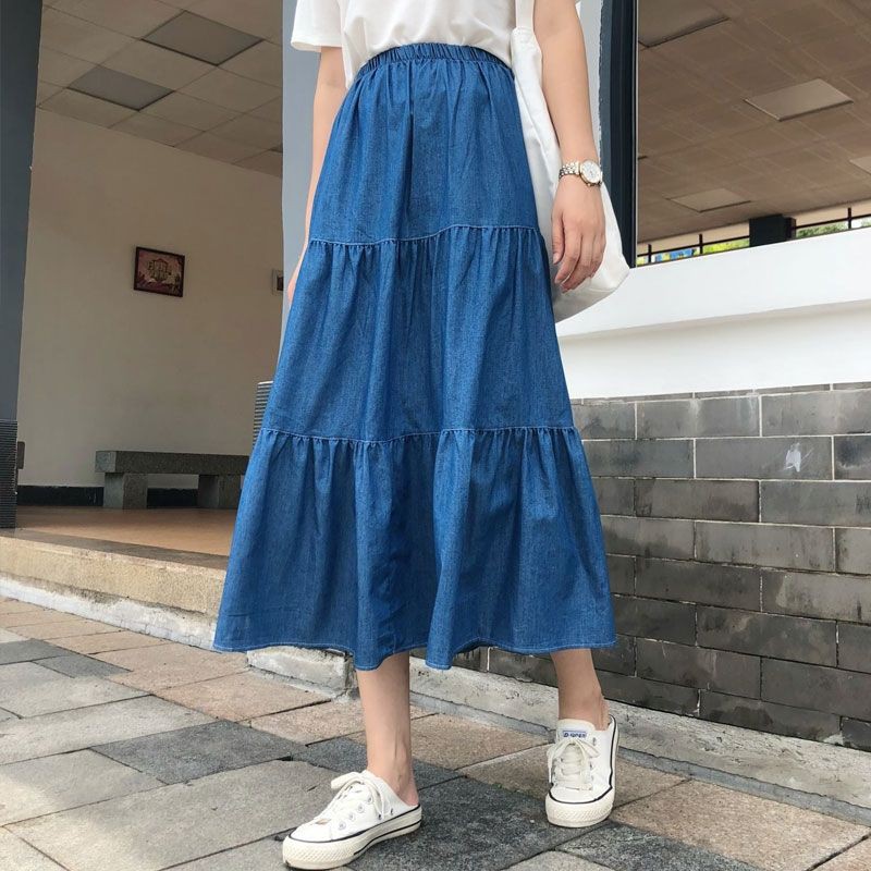 Denim Maxi Skirt Maong Long Skirt Korean Fashion Casual Skirts | Shopee  Philippines