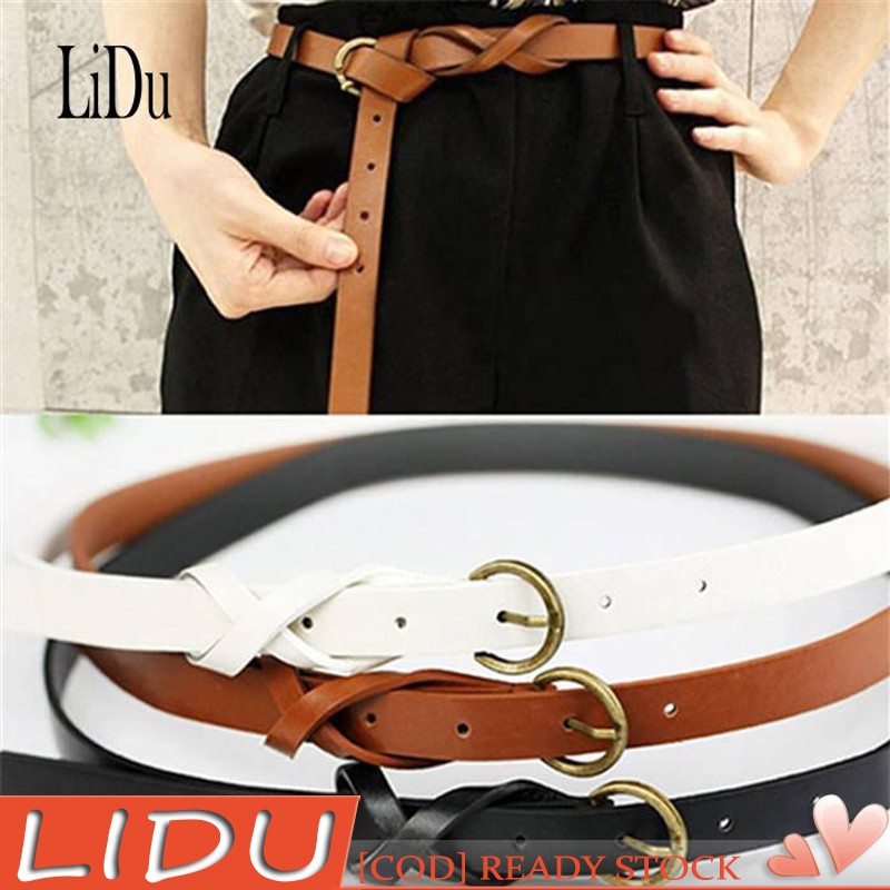 LIDU Women&#39;s Vintage Simple Thin Waist Belt Metal Buckle Skinny Faux Leather Belt 8819192 ...