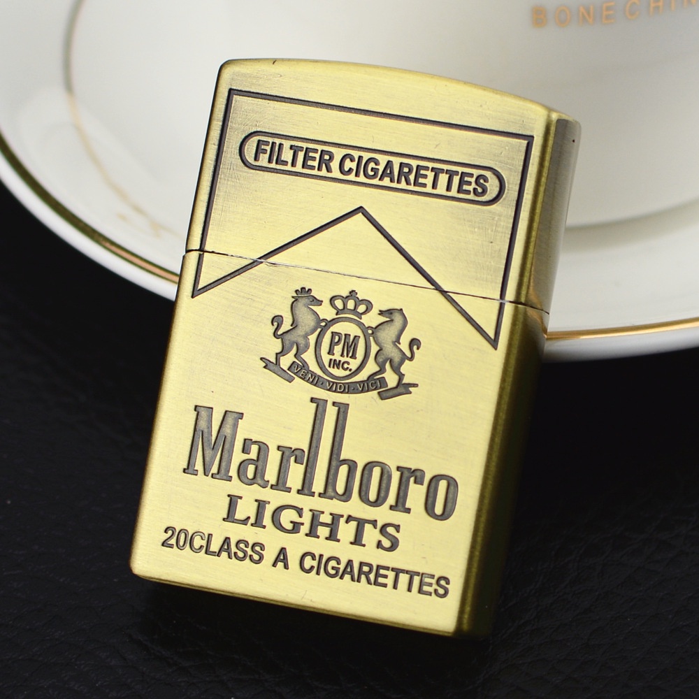 Marlboro Lighter Refillable Lighter Portable Flint Stone Lighter Silver
