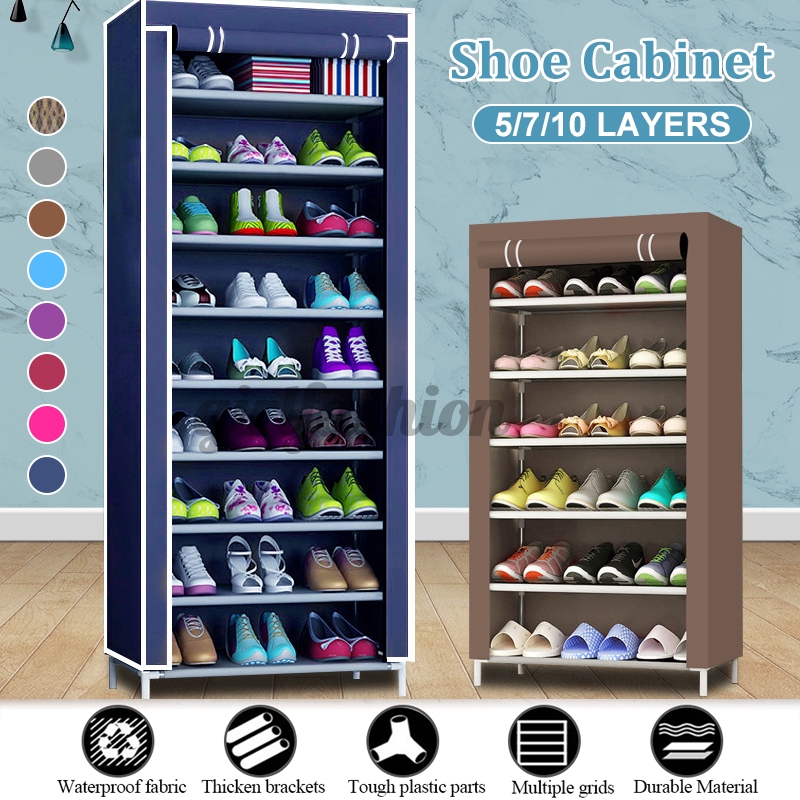 5 7 10 Layer Non Woven Fabric Shoes Storage Cabinet Diy Assembly Shelf Dustproof Shopee Philippines