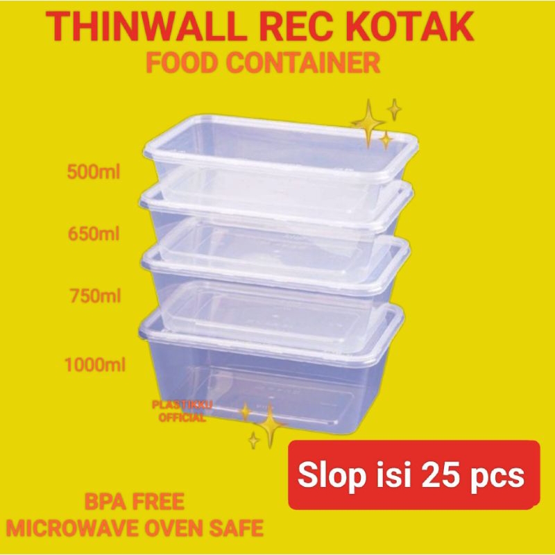 25 pcs THINWALL 1000ML 750ML 650ML 500ML FOOD CONTAINER BOX 25 pcs