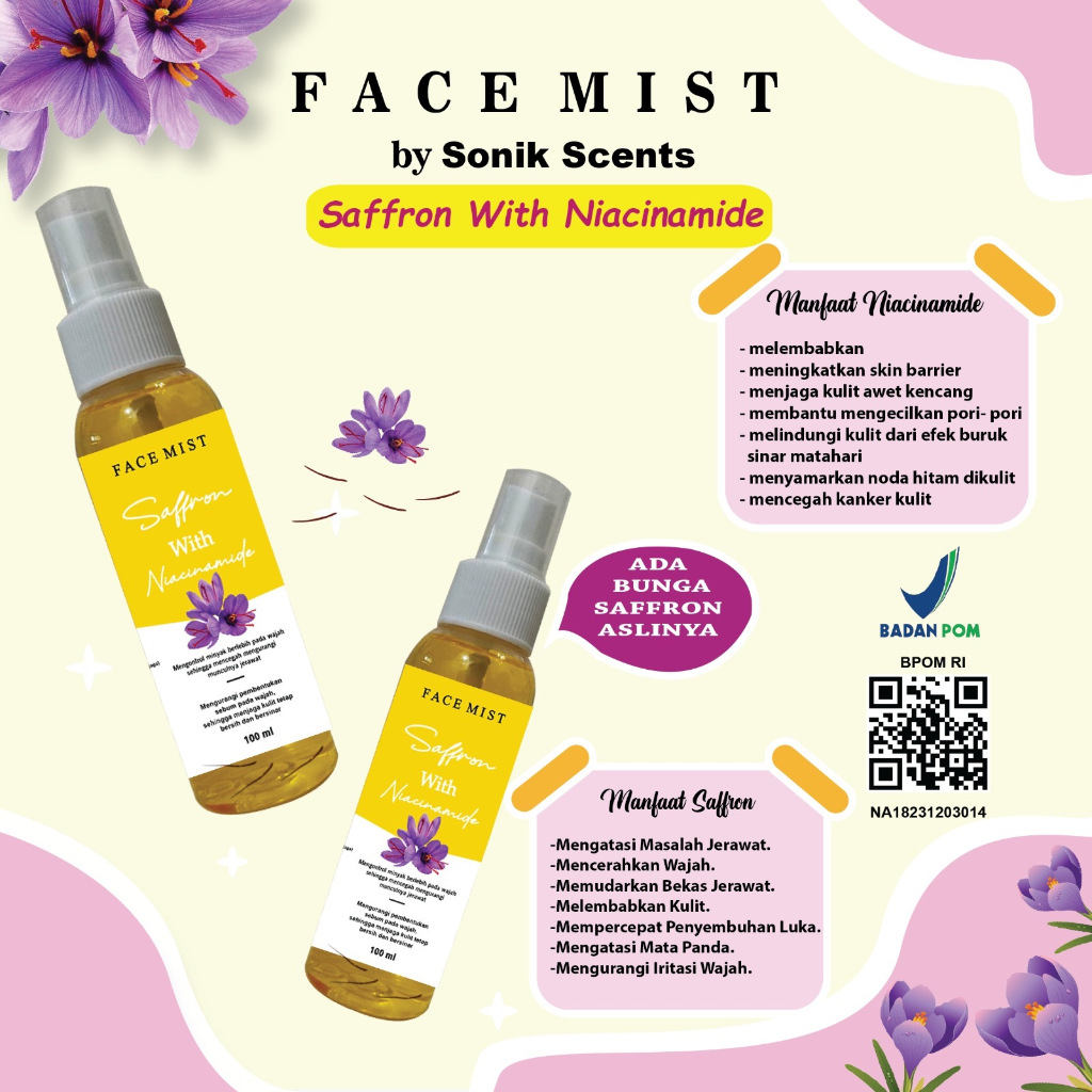 Face Mist Saffron with Niacinamide 100ml – Saffron Face Mist Bye sonik scents ORIGINAL