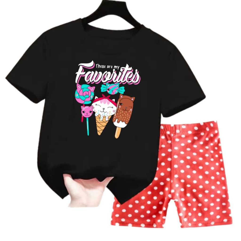 Pdk Set for Girls T-Shirts Short Sleeve Suits for Girls with Ice Cream Pattern Pdk LMO
