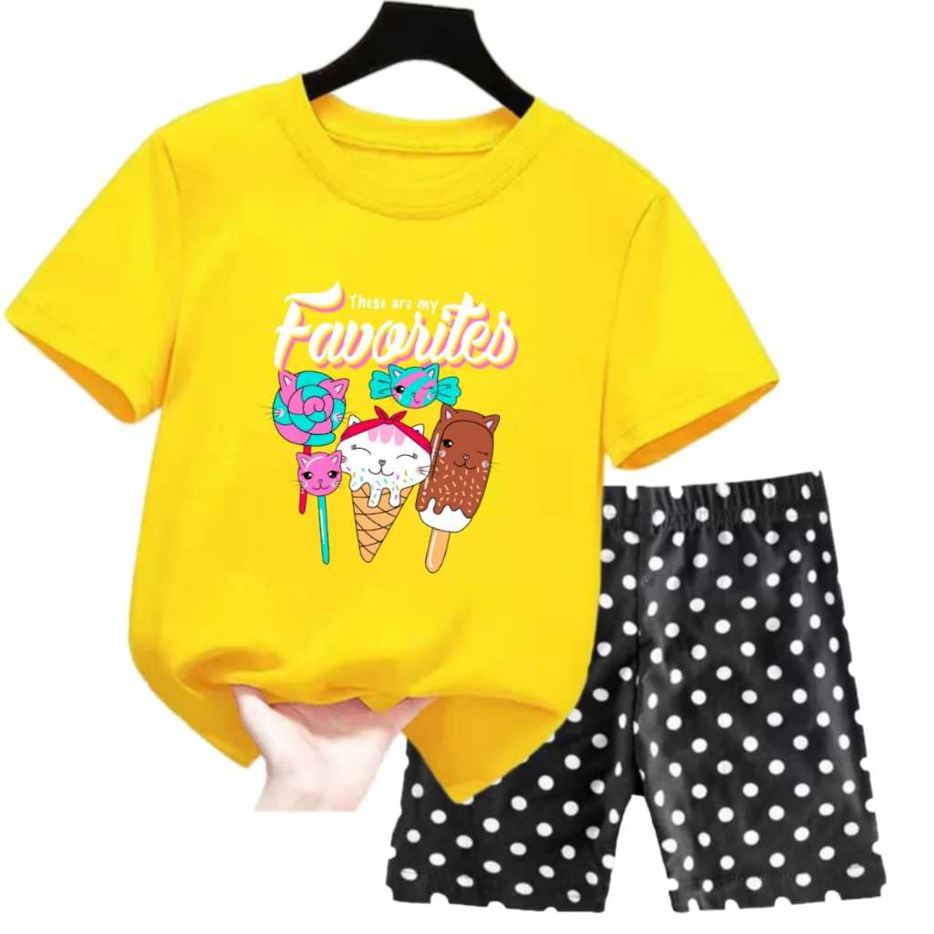 Pdk Set for Girls T-Shirts Short Sleeve Suits for Girls with Ice Cream Pattern Pdk LMO