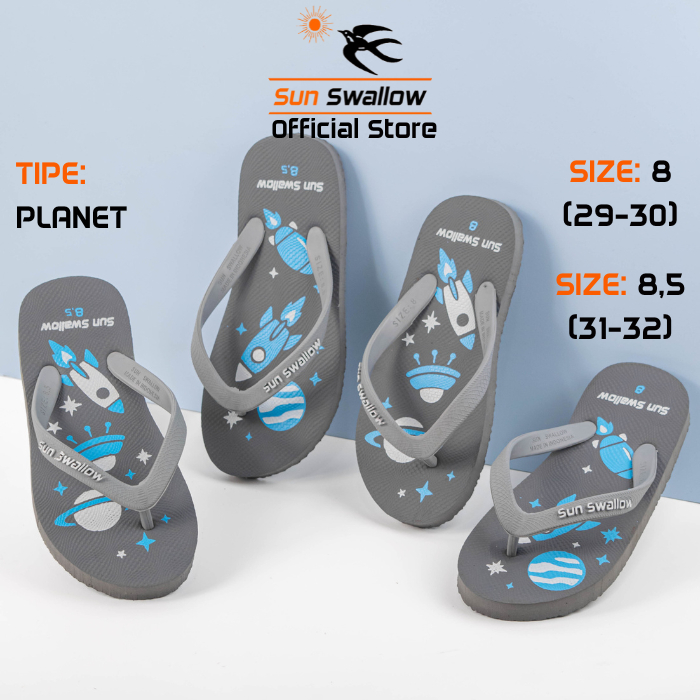 Sun Swallow Children's Rubber Flip Flops Planet Sandals Grey Size 8 | 8.5 Size 29 30 31 32