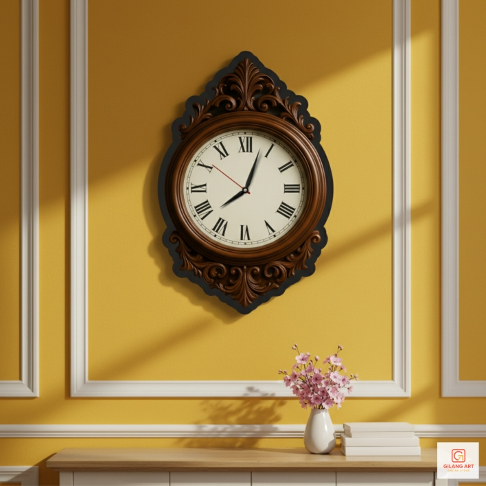 GILart NW131 - COOL AESTHETIC CARVED WALL CLOCK BROWN WOODEN CLOCK LIVING ROOM BEDROOM DECORATION - Image 2