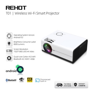 【COD&READY STOCK】Rehot T01 Android System LED 1080P Projector WiFi Bluetooth Portable Full HD 3500 Lumens Mini Home Theater Projectors
