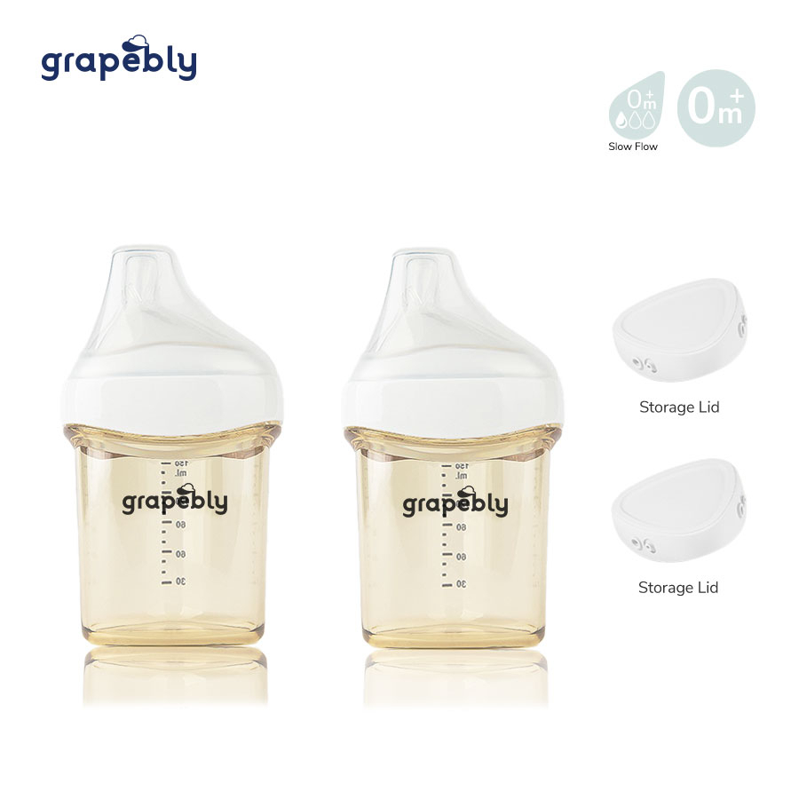 Grapebly PPSU Anti Colic Baby Bottle (150ml) + Storage Lid [Twin Bundle]