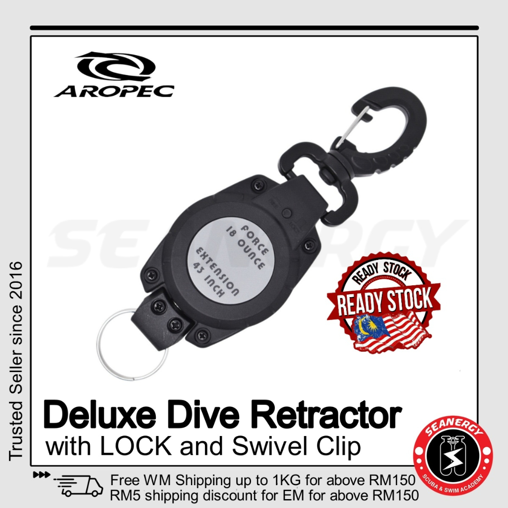 Aropec Deluxe Diving Retractor With Lock and Swivel Plastic Clip for