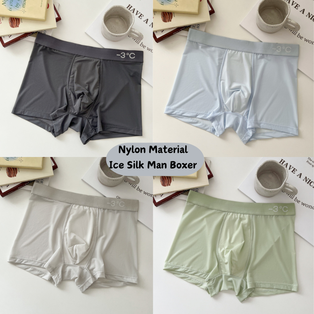 Ice Silk Men Boxer 4PCS Set Seamless Breathable Mesh Cooling Thin Antibacterial