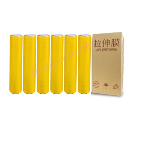 ( 6 ROLL ) YELLOW COLOUR STRETCH FILM WRAPPING FILM 500MM X 1.8KG