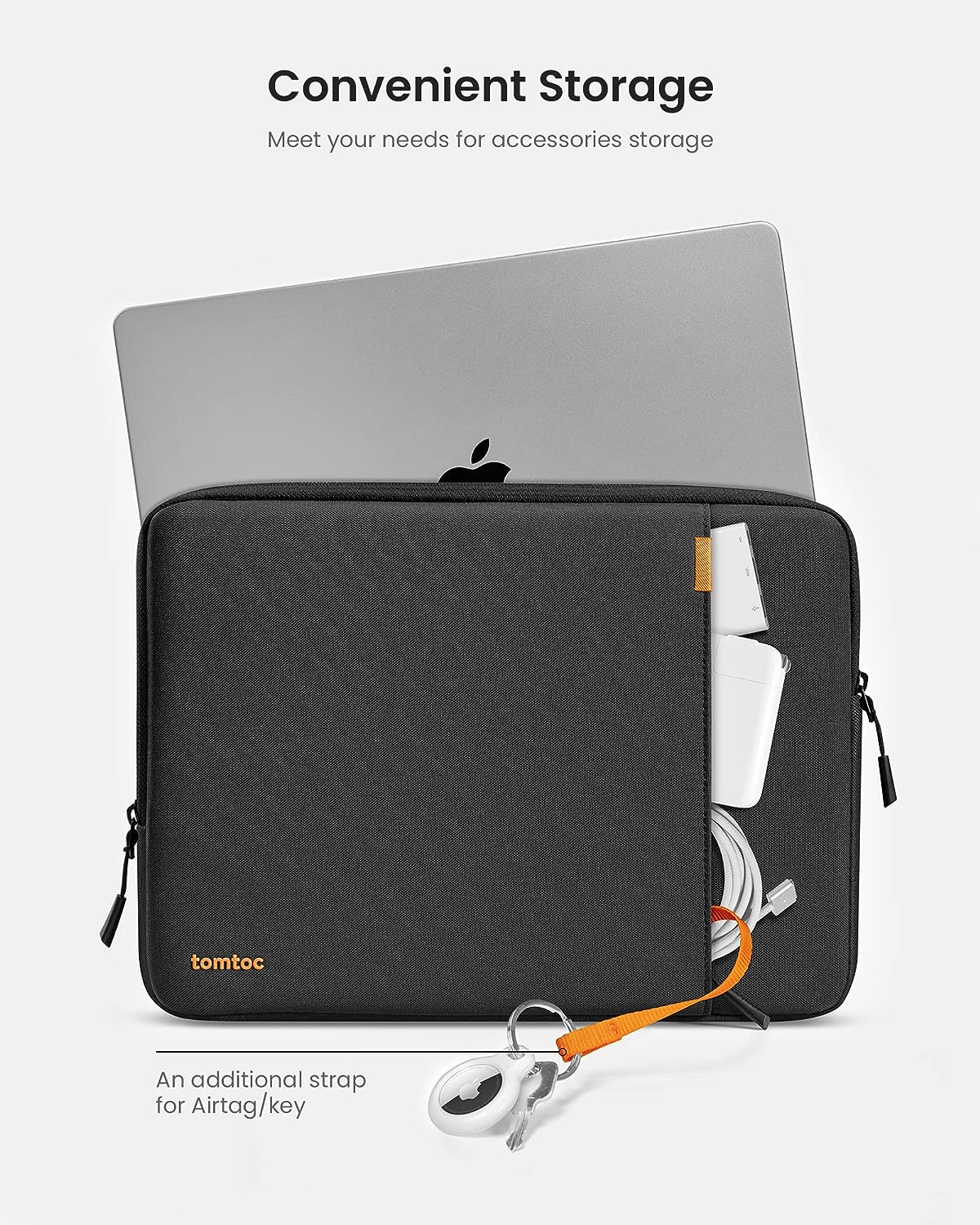 tomtoc 16 Inch Versatile 360 Protective MacBook Sleeve With Accessories Pouch Black