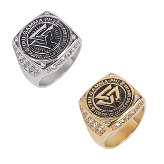Stainless Steel Men's Ring Tau Gamma Phi Fraternity Ring with Rhinestone Size 6-13