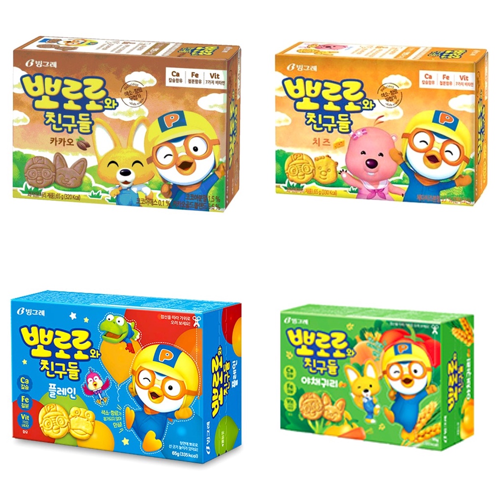 BINGGRAE PORORO FRIENDS BISCUIT : CHEESE 65G / CACAO 65G / PLAIN 65G ...