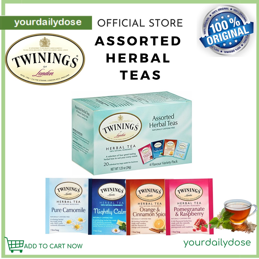 Twinings Assorted Herbal Teas Variety Pack Caffeine Free 20 Tea Bags 1.