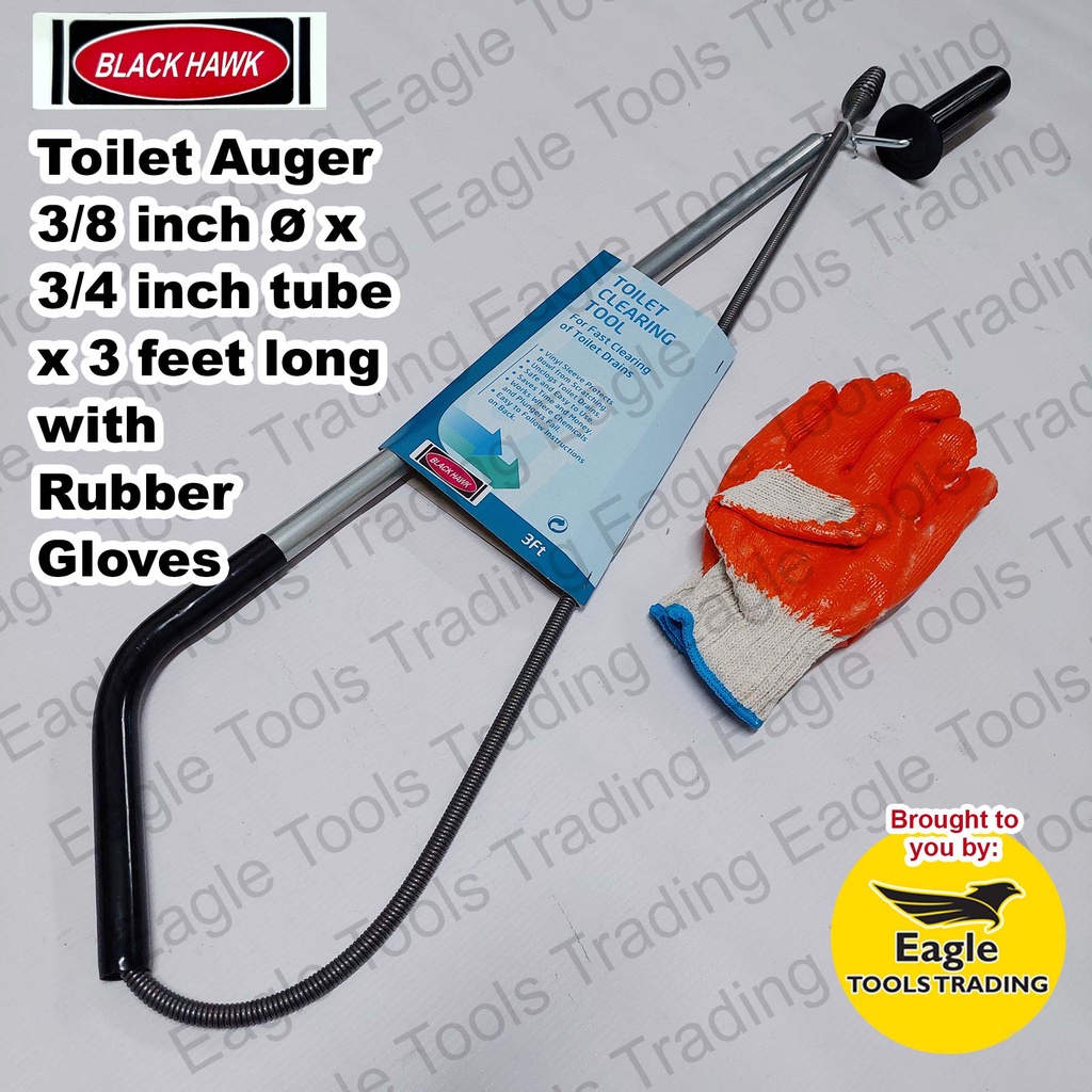 Black Hawk Toilet Auger with Rubber Gloves 3Foot Toilet Auger Snake