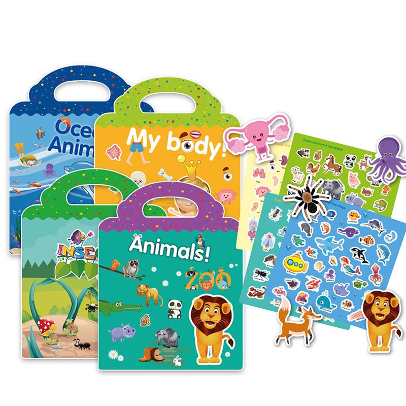 Children Reusable Sticker Book Animals Space Ocean Puzzle Game DIY