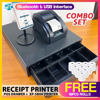 Receipt Printer XP-58IIH Bluetooth/USB + POS Cash Drawer (4Bills + 5/3Coins) Combo Set FREE 10Rolls