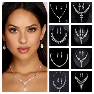 2 PCS/Set Rhinestone Waterdrop Silver Wedding Silver Jewelry Set Claw Chain Earring Pendant Necklace Bridal Jewelry Sets