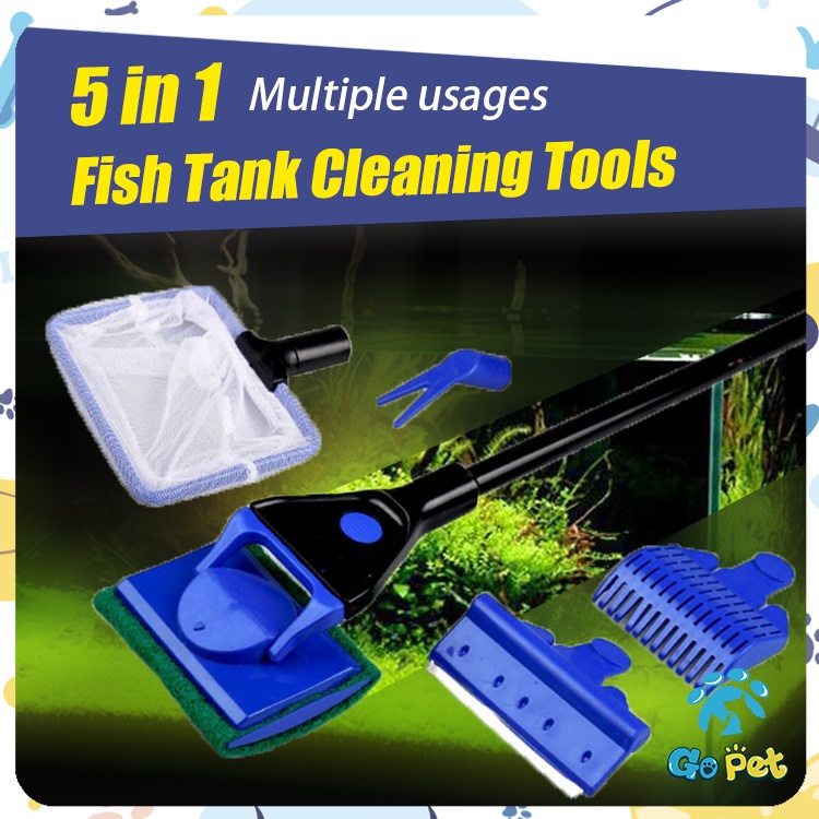 5 IN 1 Set High Quality Aquarium Glass Cleaning Tools Fish Net Gravel