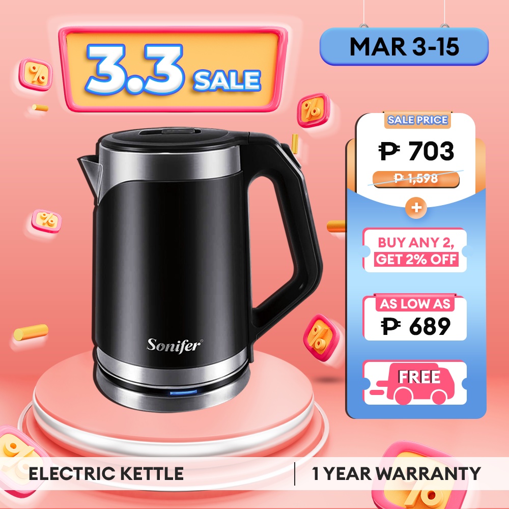 Sonifer electric kettle heater kettle stainless 2L water heater kettle
