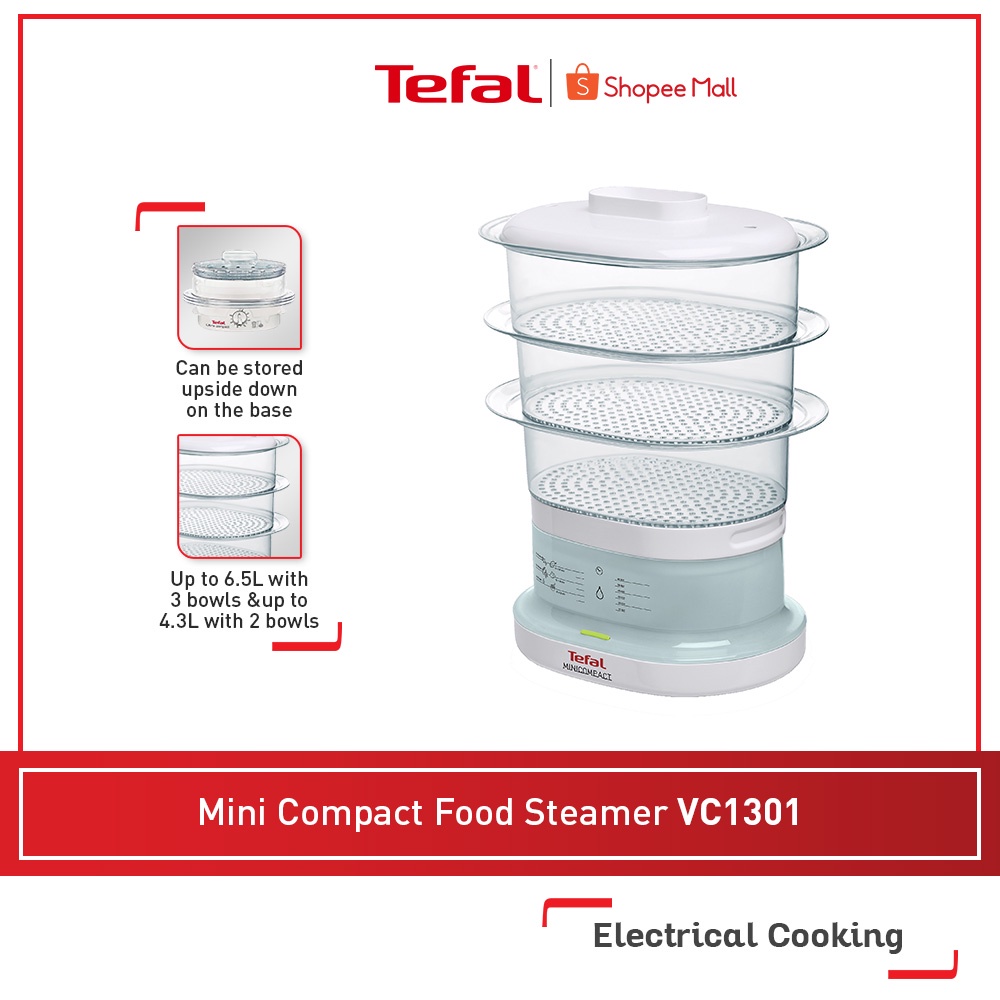 TEFAL Mini Compact Food Steamer 3 layers VC130130 Easy Collapsible