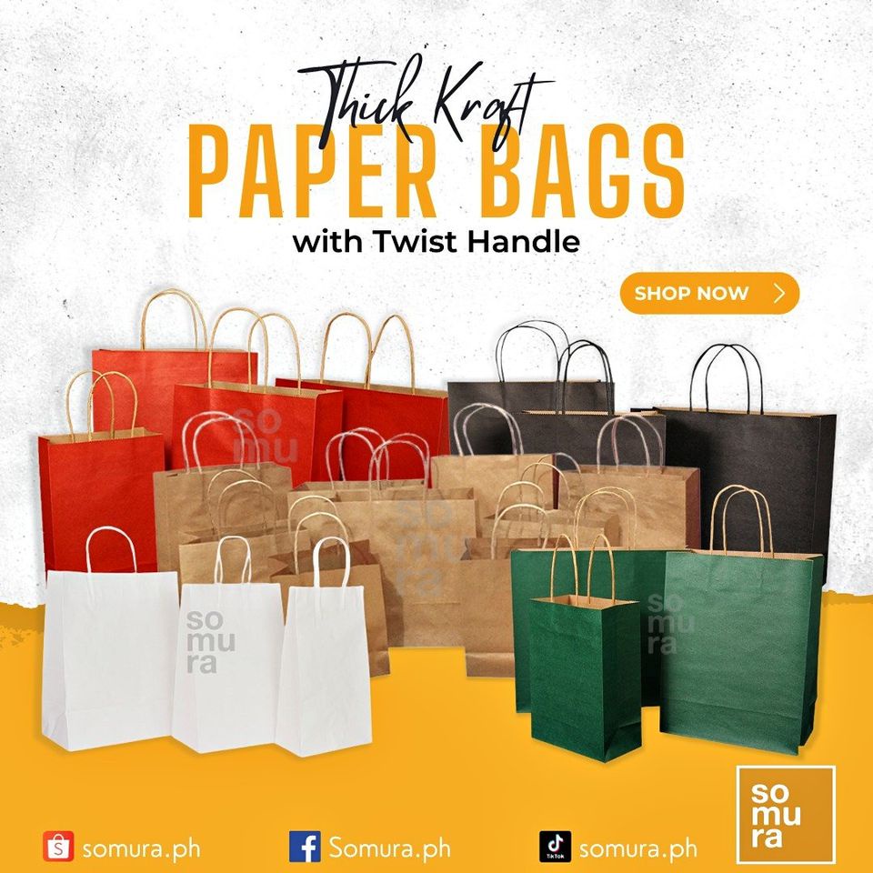 Thick Brown/White Kraft Paper Bags with Twist Handle 130GSM (SSC155