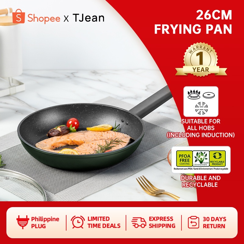 TJean Non-Stick Frying Pan Healthy Cooking Marble Die Casting Whole ...