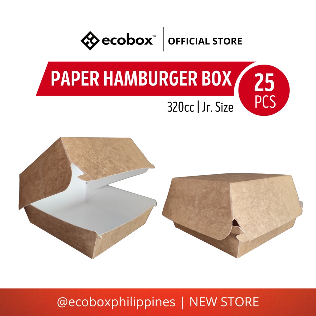 Ecobox Paper Hamburger Box, Burger Bix, Clamshell Box, 25pcs | Shopee ...