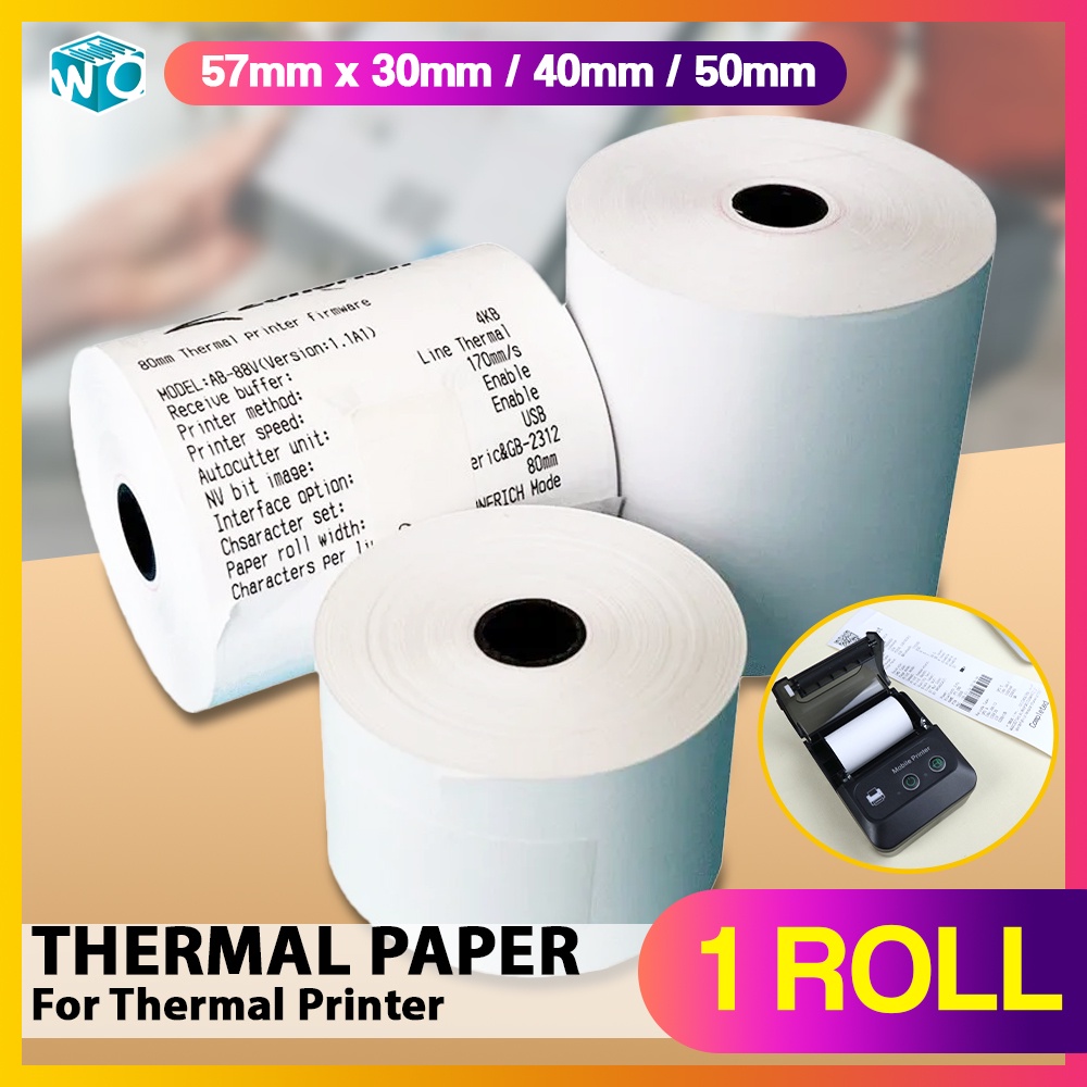 1 Roll Thermal paper 57mm x 50mm, 57mm x 40mm, 57mm x 30mm for POS