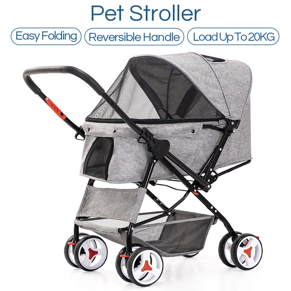 Pet Stroller, 4 Wheel Foldable Cat Dog Stroller Handle 360° Wheel