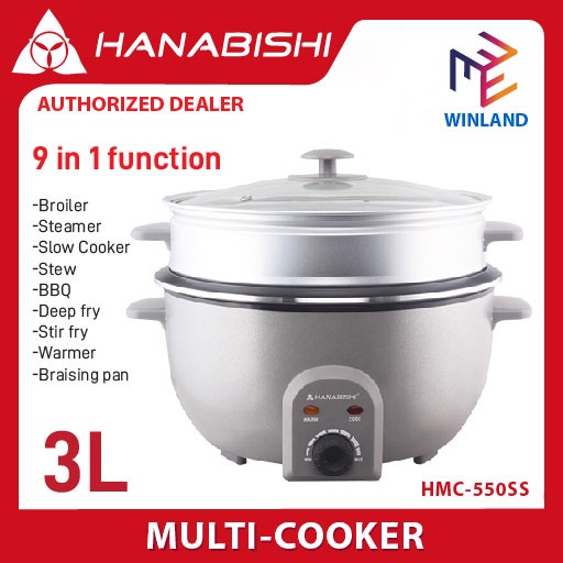 HANABISHI by Winland 9 in 1 MultiCooker Boiler, Deep Fryer Steamer, BBQ HMC 550SS HMC550SS