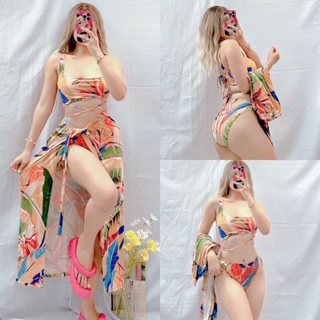 AL #004 3 in 1 set dress Summer Swimsuit For Women Summer Beachwear Bikini Long Skirt