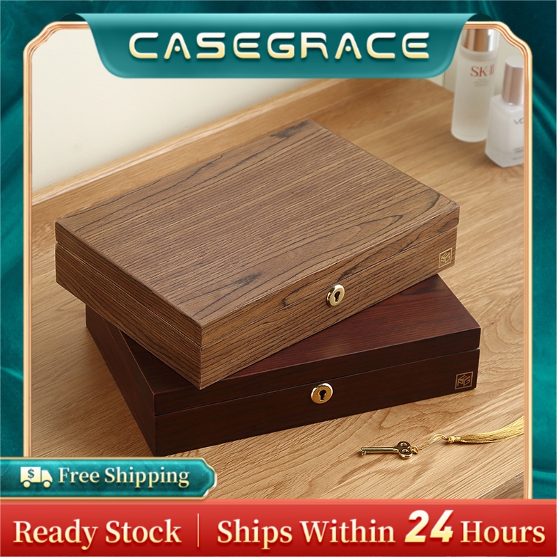 Large Wooden jewelry Ring Box Wood Jewellery Organizer Velvet Necklace