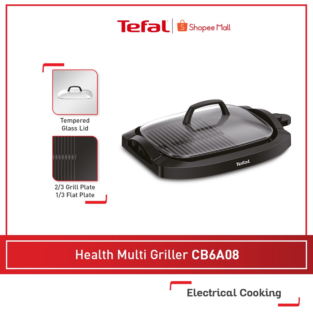 Tefal Electric Health Multi Griller CB6A0827 with Griddle Plate and Lid