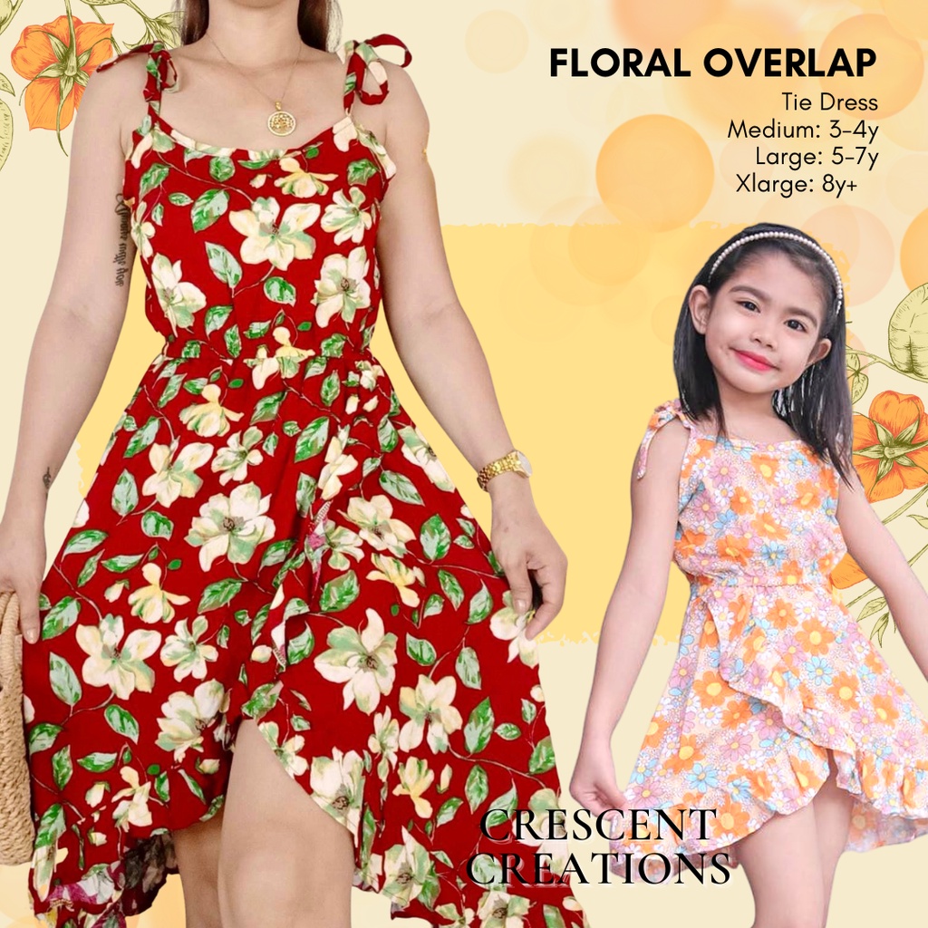 twinning mother daughter Overlap Tie Floral Dress Kids Girls OOTD ...