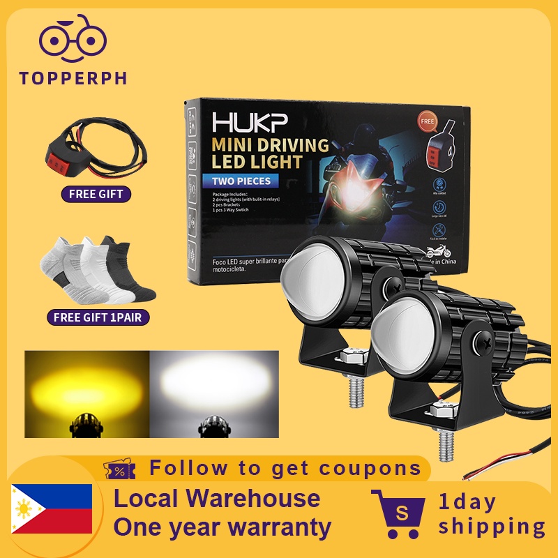 A Pair Mini Motorcycle Driving Light LED Waterproof White Yellow Double